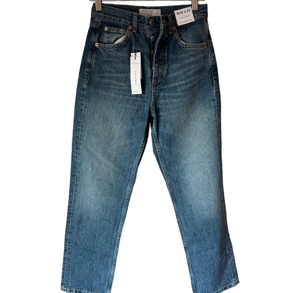 NWT Topshop Editor Zipper Fly Straight Leg Light Wash Jeans